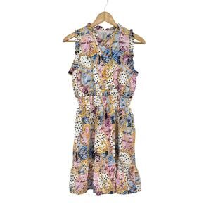 THML High Neck‎ Ruffle Tiered Floral Smocked Polka Dot Dress Size S Cottage